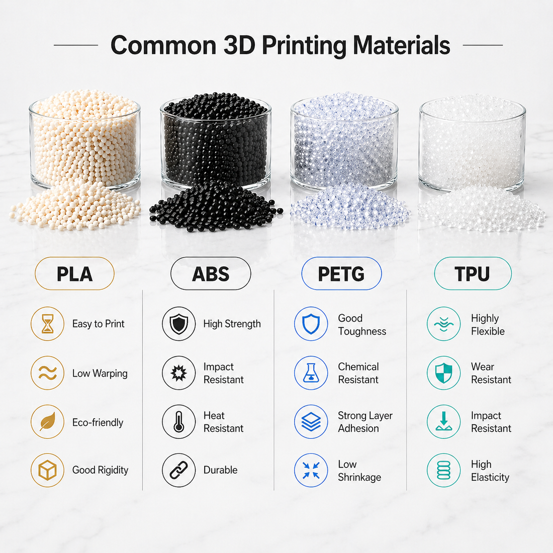 PLA vs PETG vs ABS vs TPU: Choosing the Right Material